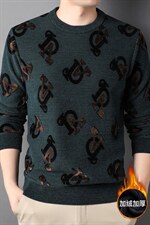 G875冬季男士圆领毛衣天鹅绒提花加绒针织加绒打底衫男装保暖P72，男装针织衫/毛衣，电商B360