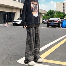 美式高街柳丁多口袋工装休闲裤男潮牌迷彩微喇叭拖地裤K4738-P71，男装休闲裤，星座412-2