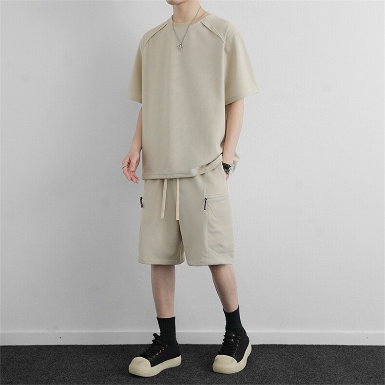 高端时尚休闲套装2026新款夏季工装短裤休闲运动服两件套男装,男装休闲套装,星座914