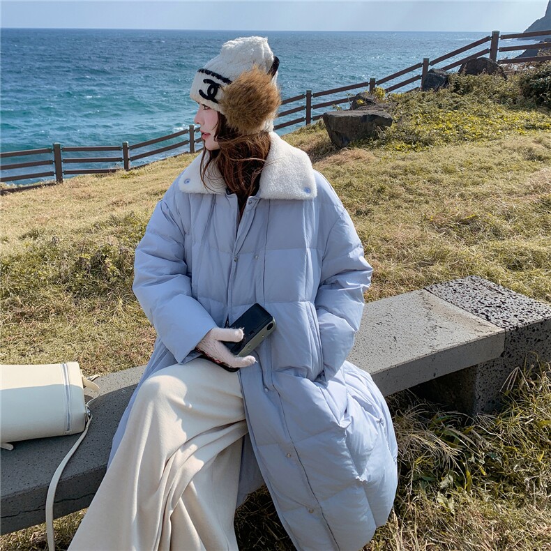 韩系氛围感蓝色90白鸭绒羽绒服女2025冬季新款娃娃领加厚保暖外套,女装羽绒服,2B187