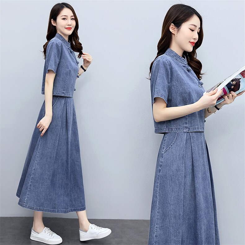天丝牛仔连衣裙女夏季2024新款两件套洋气减龄套装裙宽松大码套装,女装套装/套裙,关键词