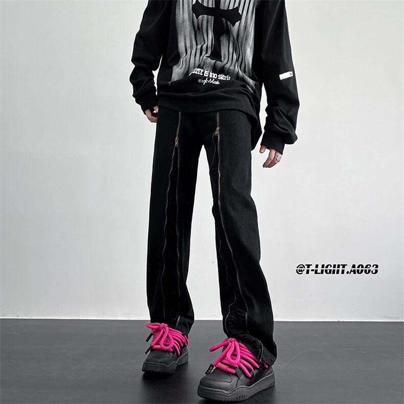 美式ins高街hiphop毛须小众拉链休闲牛仔长裤货号K2309P65控88,男装牛仔裤,电商A063