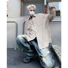 时尚衬衫男长袖秋季新款日系复古潮流潮牌痞帅百搭宽松衬衣外套，男装衬衫，星座1013