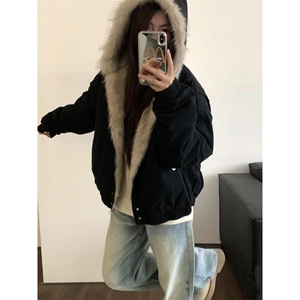 美式cleanfit座山雕连帽棉服男高级感毛绒加厚棉衣M0950-P96图片