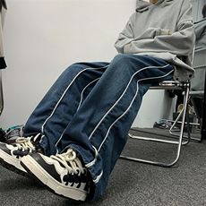 牛仔裤男高街vibe美式潮牌oversize阔腿裤子N01562-P60，男装牛仔裤，星座308B-1