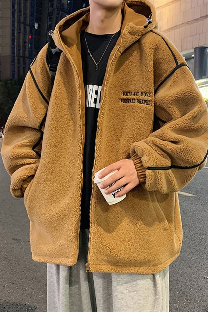 冬季港风羊羔毛棉衣加厚棉服字母刺绣外套A409-1,男装棉衣,电商A409-1