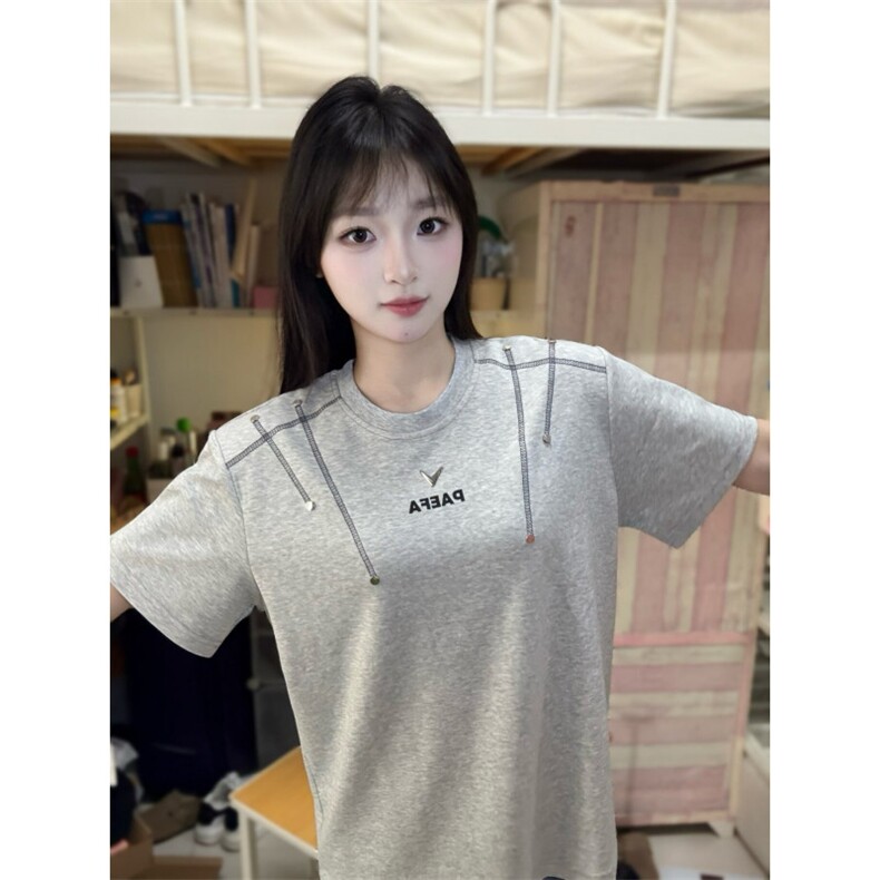 H0923-P35推荐#原版做法+打网钉铁扣宽松休闲短袖T恤，女装T恤，星座617A-2