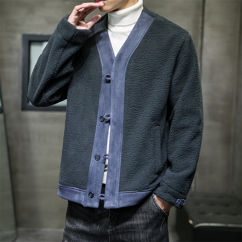 羊羔毛摇粒绒棒球服外套男潮牌嘻哈宽松休闲道袍夹克M701/P130,男装棉衣,钱塘713