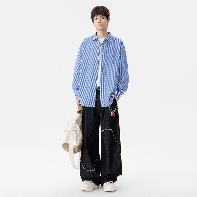 新款(跨境货源）长袖条纹衬衫男宽松休闲上衣,男装衬衫,星座1107-1