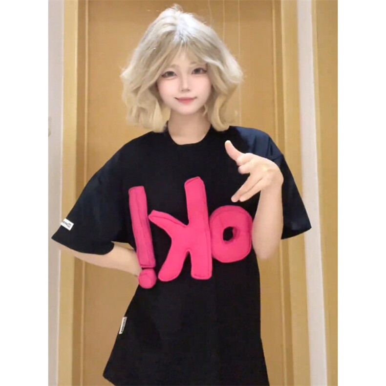 BK891LL-特45美式复古立体字母情侣短袖T恤男女款夏季小领口半袖,男装T恤,星座1007（原301D）