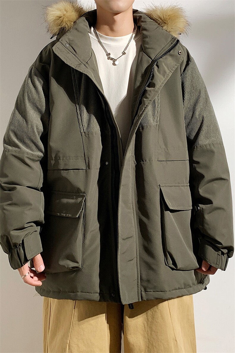 港风2025新品冬季宽松撞色棉服派克服毛领冬装加厚外套D009-P145,男装棉衣,星座717