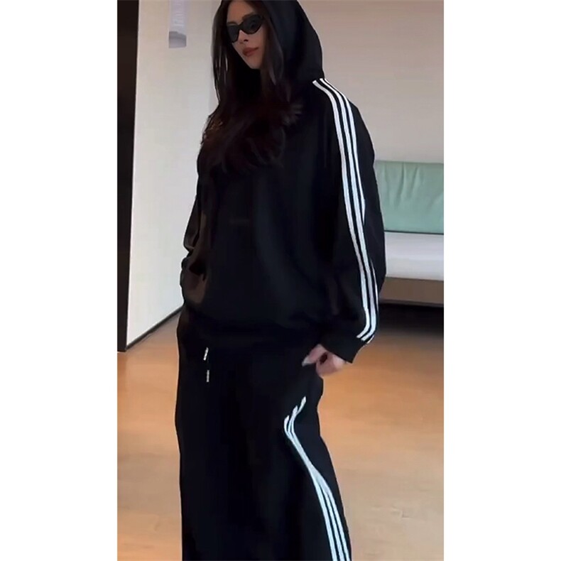 网图慎用美式连帽撞色三条杠长袖套头卫衣男女同款W4705-特价P42,男装卫衣,电商A007