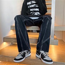 牛仔裤男高街百搭港风阔腿裤中性ins潮牌设计感直筒裤子8072-p50，男装牛仔裤，星座1008