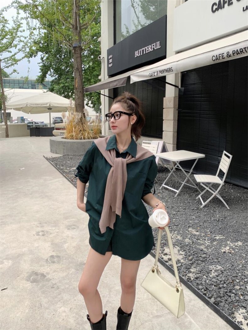 秋季披肩衬衫，女装衬衫，吉之红