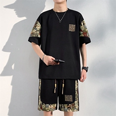 夏季菠萝格休闲运动套装男刺绣T恤短裤两件套潮A266-TZ8808-P50，男装T恤，电商A266