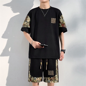夏季菠萝格休闲运动套装男刺绣T恤短裤两件套潮A266-TZ8808-P50图片