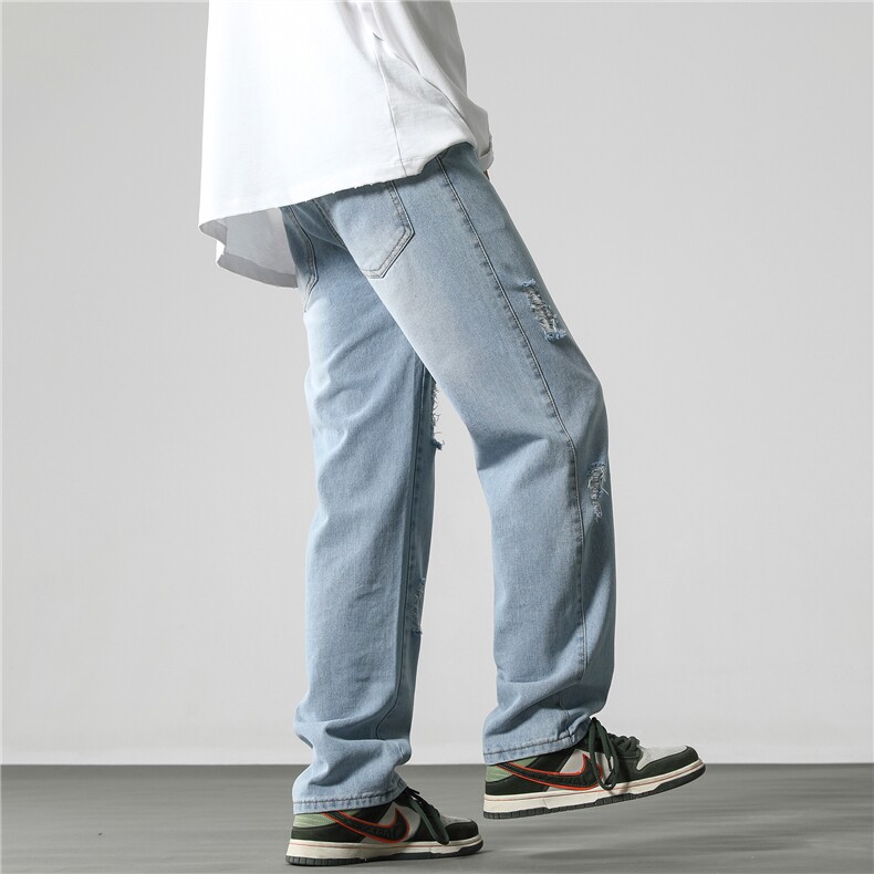 美式复古vibe高街破洞牛仔裤男秋季宽松直筒裤A166-K001-P50控68,男装牛仔裤,电商A166
