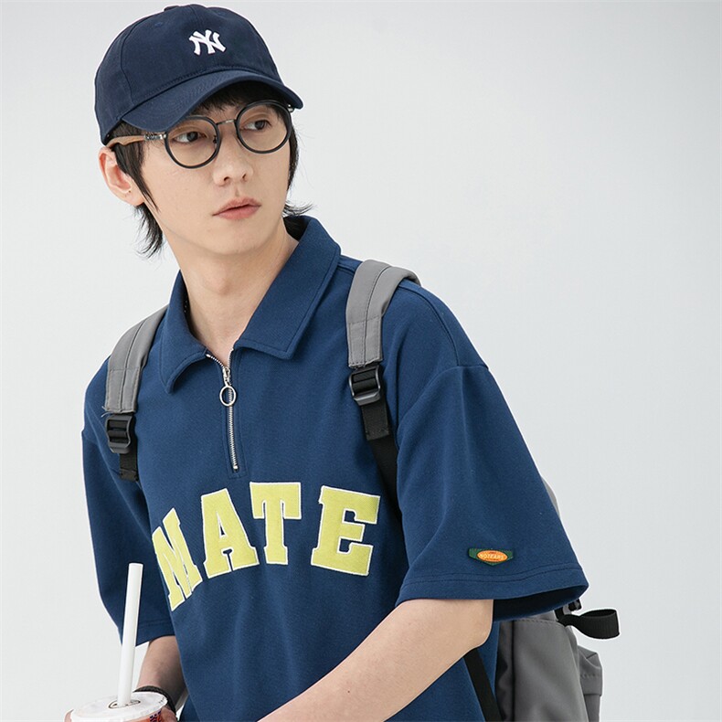 2023夏新款情侣风撞色印花宽松显瘦短袖T恤POLO衫T2222-P58,男装T恤,星座914-3