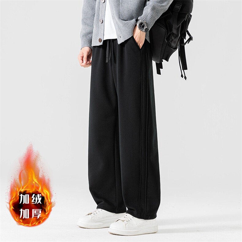 巴黎灰男款秋冬款2026新款潮加绒加厚大码直筒卫裤男士运动长裤,男装休闲裤,星座914