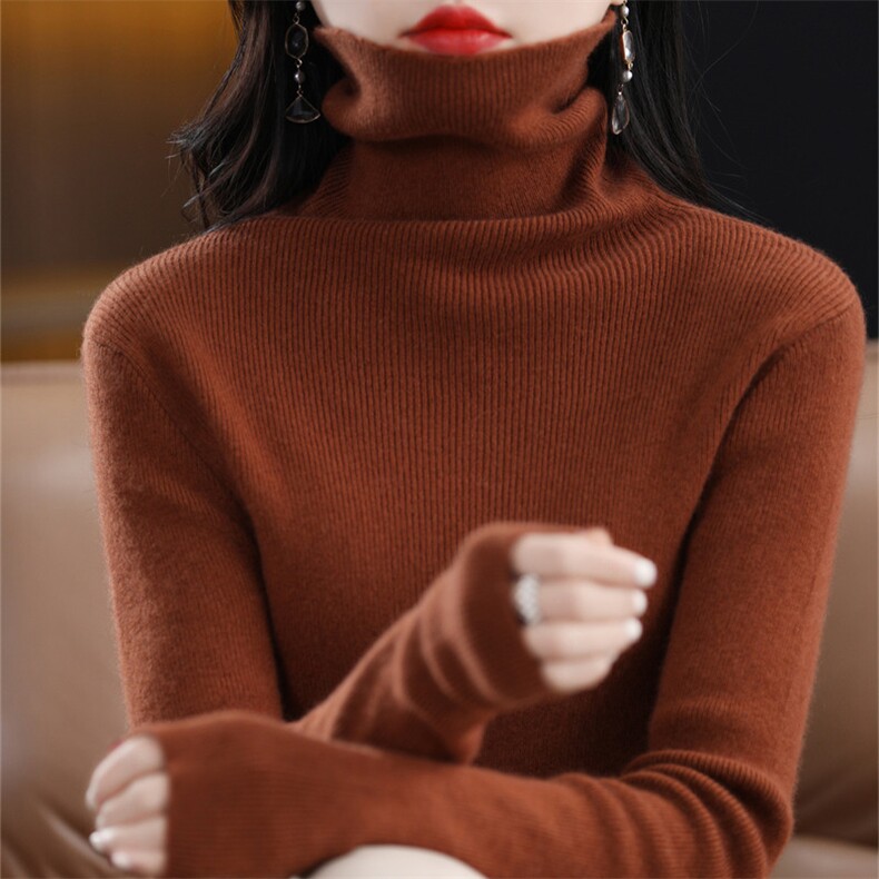 网红堆堆领长袖毛衣女保暖显瘦修身百搭打底针织衫短款纯色内搭新,针织衫/毛衣,暖姿羊绒