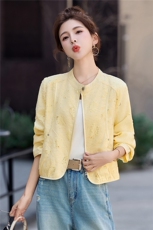 2026春季新品简约时尚休闲提花烫钻外套，女装短外套，美沁