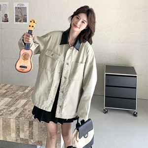 美式复古米白色牛仔外套短款女春秋超火好看休闲减龄工装夹克上衣图片