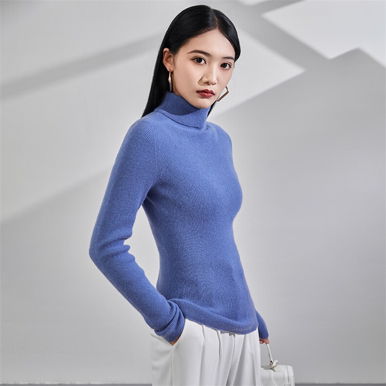 2024秋冬新款山女士抽条高翻领,女装羊毛衫,润辉羊绒