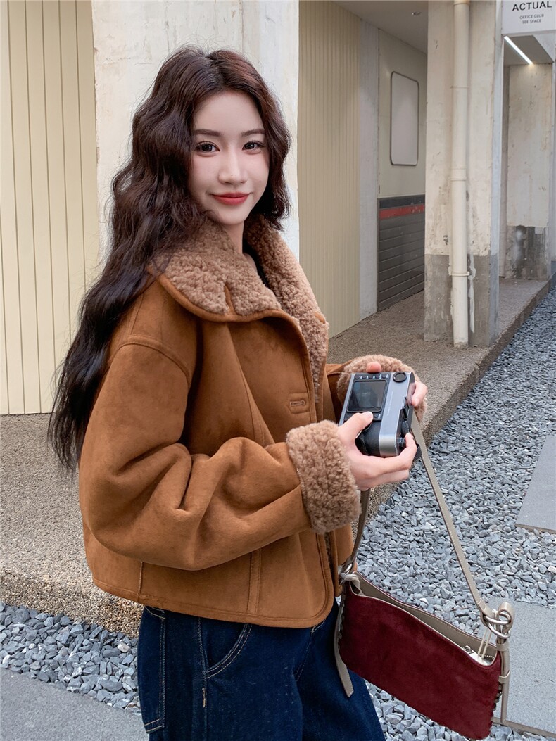 现货主推两面穿2025冬季新款显瘦皮毛一体外套女1507-P185K278,女装毛呢外套,欣美人
