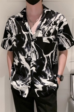夏季轻熟风小V领印花宽松花衬衫301A-1/CS389/P55，男装衬衫，星座301A-1