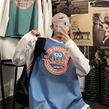 20秋季卫衣男圆领宽松拼接新款潮流百搭印花衣服情侣装wy732-p30图片
