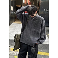 常规冬季休闲潮圆领套头青少年深灰色麻花纹毛衣男针织衫M7377，男装针织衫/毛衣，星座1116A（原606A-3）
