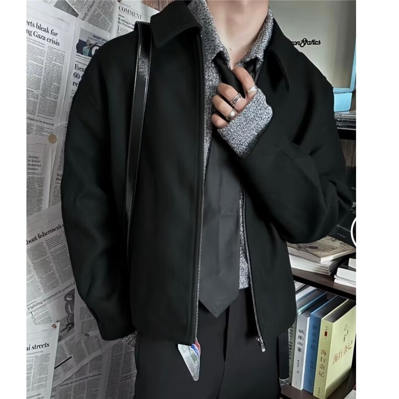 港风秋款男夹克衫行政夹克开衫拉链外套加大码S-5XL JK0045 P73图片