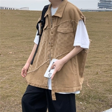 拼接格子牛仔马甲男高街潮牌宽松百搭背心外套8881P50，男装背心/马甲，星座410-2