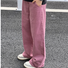 紫红色牛仔裤男士韩版潮流高街帅2024夏季ins宽松长裤RK1938-P46，男装牛仔裤，星座412-3