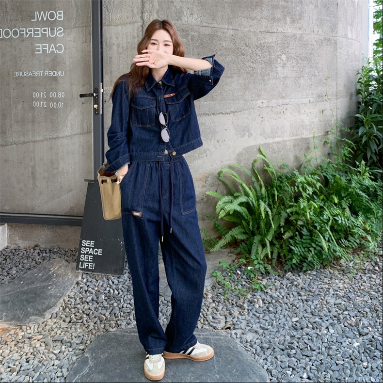 时尚休闲牛仔衬衫套装裤女春秋又a又飒御姐盐系轻熟巨好看两件套,女装套装/套裙,2D076