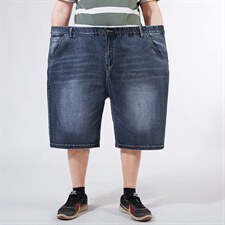 2025夏款休闲弹松紧抽绳男士牛仔中裤大码松紧1389P55模特图，男装休闲裤，星座1106