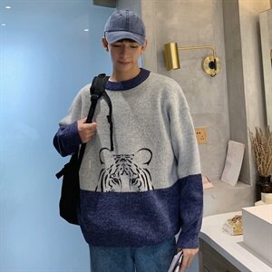 秋冬季 港风小老虎针织衫 外穿套头毛衣羊毛衫外套男 M24-P70图片