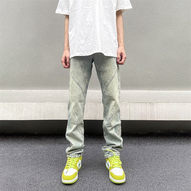 美式高街拼接做旧牛仔裤宽松直筒休闲裤A161-S2303-P53,男装牛仔裤,电商A161