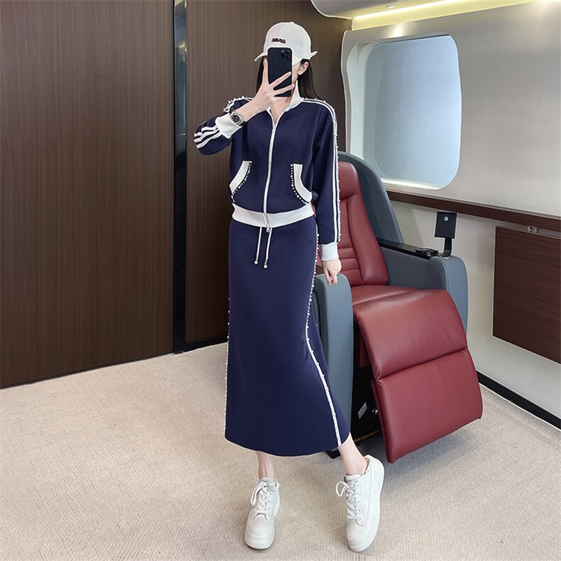 女秋冬时髦洋气拼接外套半身裙两件套,女装套装/套裙,江南
