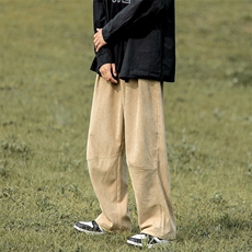 ins慵懒风休闲百搭松弛感长裤复古款式情侣垂感港风阔腿裤K81P45，男装休闲裤，电商A102B