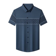 时尚无痕短袖衬衫男薄款翻领男装夏季中年男士商务休闲弹力衬衣潮,男装衬衫,电商B212（原钱塘6029）