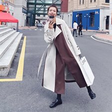 18号出货！2021春秋季撞色拼接设计感长款风衣165A-6568，女装风衣，浙宝123