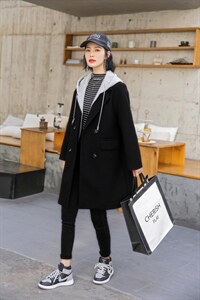 秋冬新款-韩版假两件戴帽大衣,其它,依歌贝诺