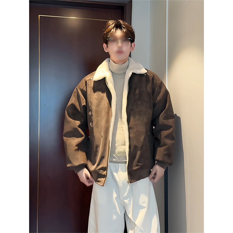 现货冬季美拉德毛领雾面PU皮棉服加绒加厚保暖百搭设计款情侣棉衣,男装棉衣,电商A443