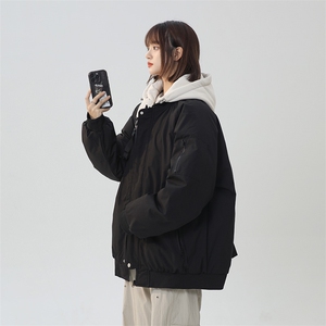 美式假两件棉服外套男2026秋冬校园风宽松棉衣夹克A436-2583-P95,樱花校园服装神仙搭配图片
