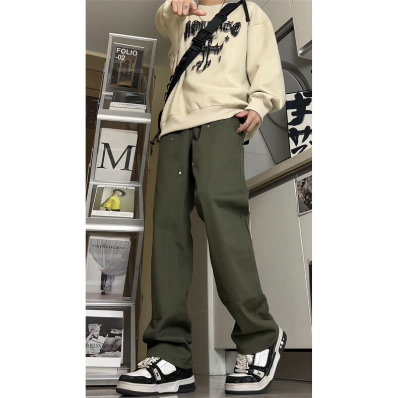 伐木裤军绿工装美式男高街宽松直筒休闲裤cleanfit裤子GJ301P45,男装牛仔裤,电商D256-1(原A064-1)