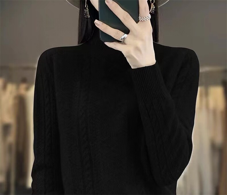 半高领打底衫女2024新款内搭显瘦百搭纯色针织衫,针织衫/毛衣,昂家羊绒