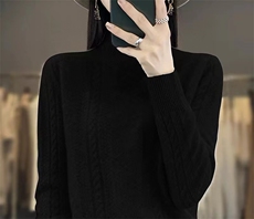 半高领打底衫女2024新款内搭显瘦百搭纯色针织衫，女装针织衫/毛衣，昂家羊绒