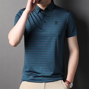 夏季条纹印花半袖POLO衫男士短袖T恤时尚上衣翻领衫潮男装P68图片