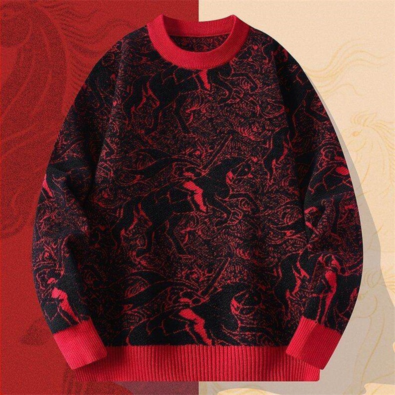 M6355-TP58新年战袍情侣装秋冬季搭毛衣红色本命马年衣服拜年服图片
